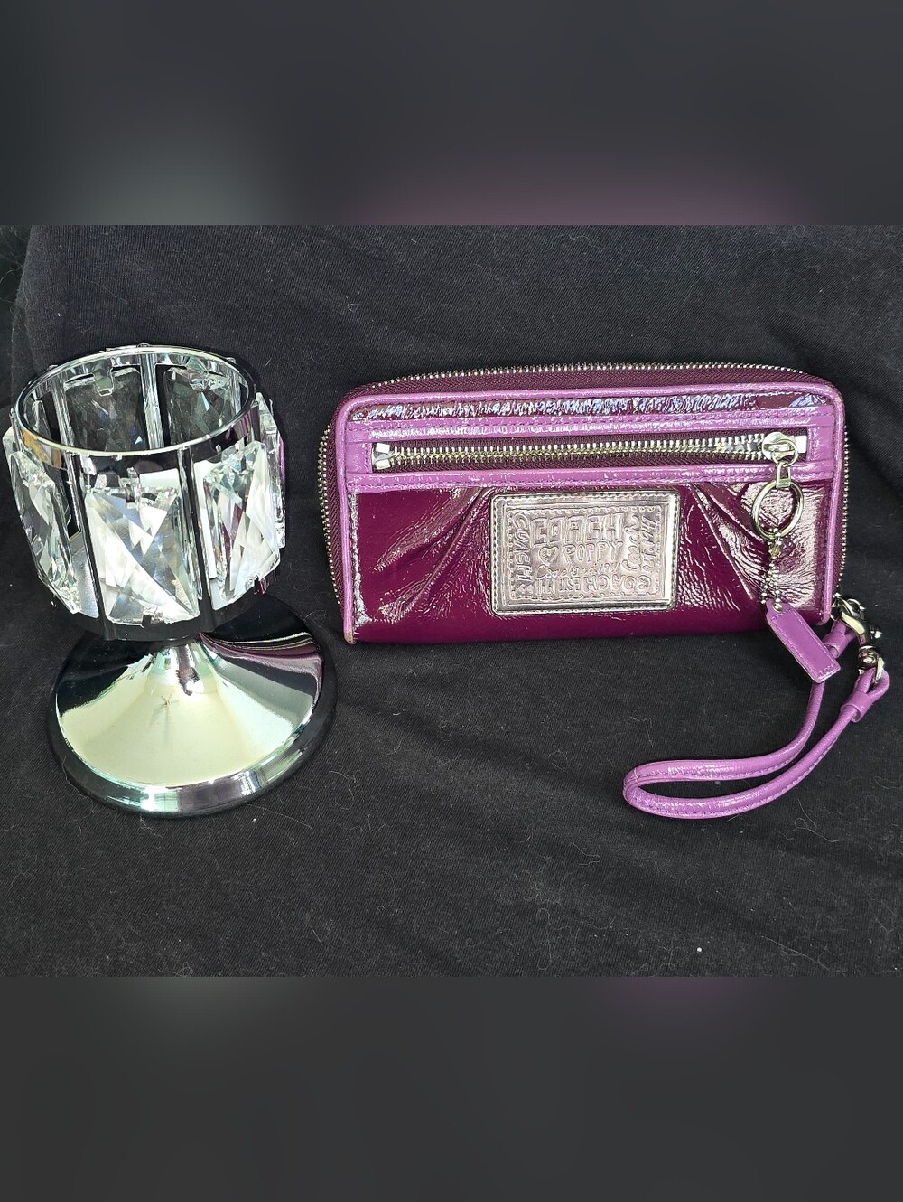 Coach Purple Poppy Patent Leather Zip Wallet Wristlet